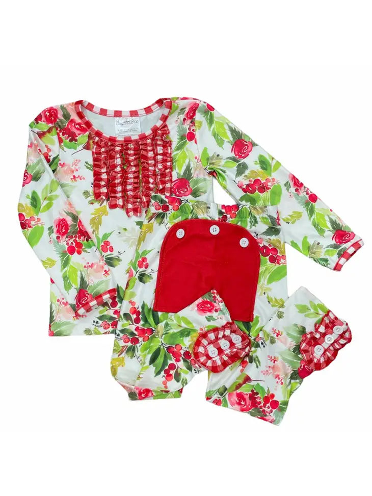 Christmas Floral - Ruffle Buttflap Pajamas